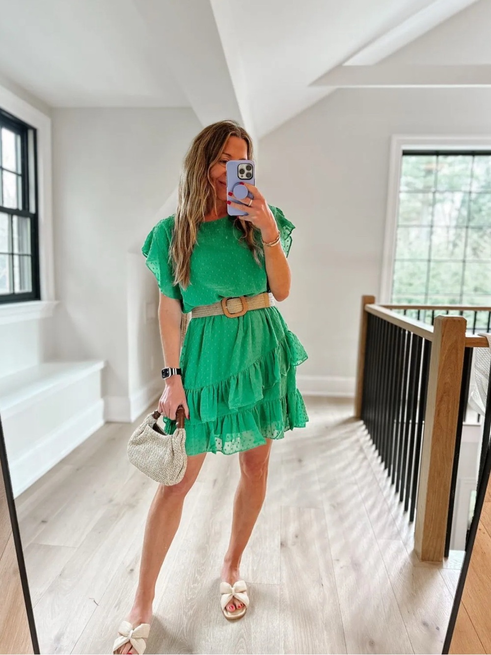 eesome Green felicity swiss dot Ruffle Tiered Mini Dress size L nwt